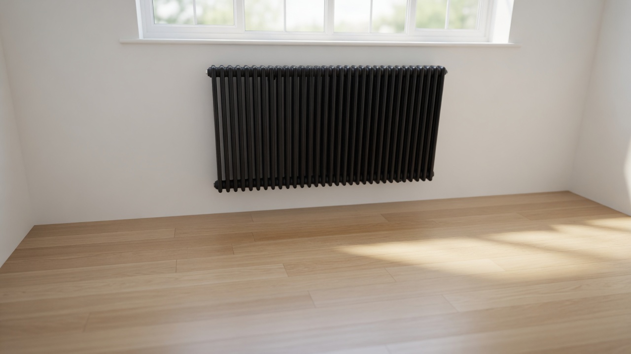Black designer column radiator installation